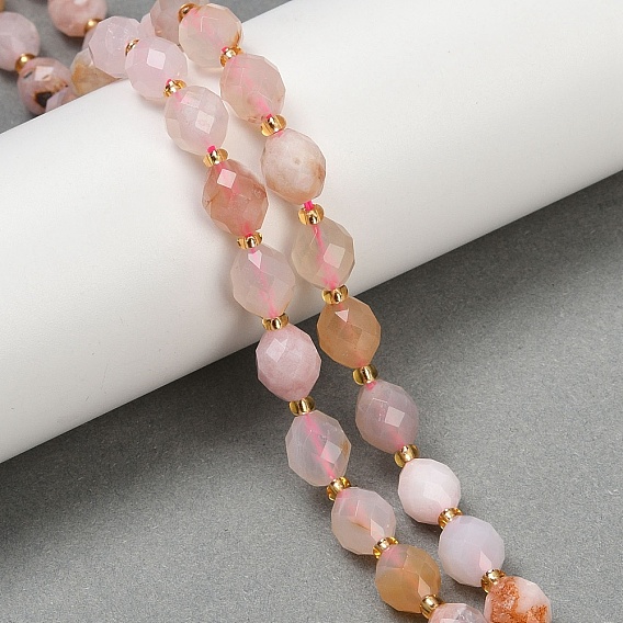 Натуральные вишневые агатовые бусины, граненые, овальные, с бисером