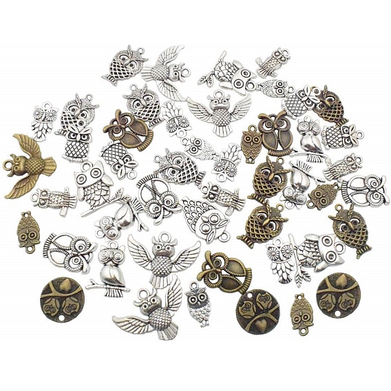 Tibetan Style Alloy Owl Pendants