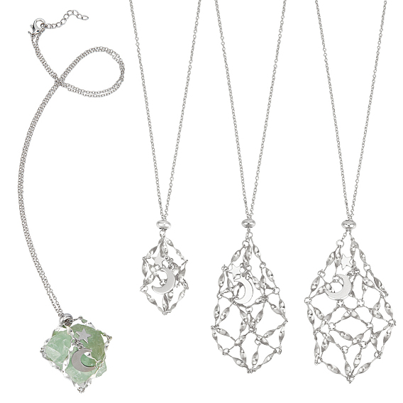 3шт. латунные ожерелья-мешки в технике макраме, с 304 подвесками из нержавеющей стали