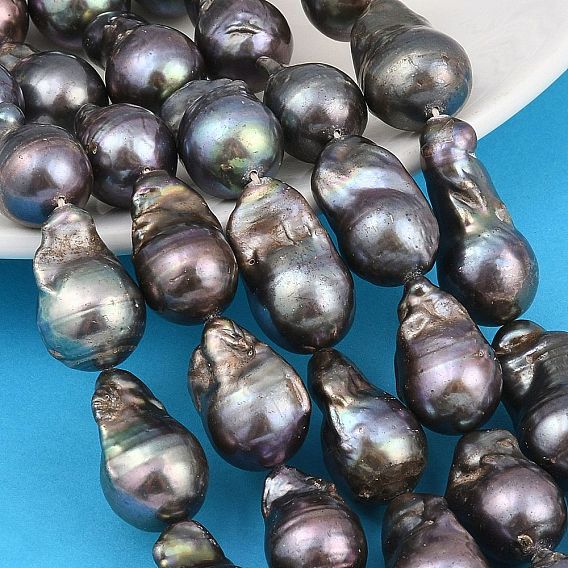 Dyed Natural Baroque Keshi Pearl Beads Strands, Nucleated Pearl Beads, Teardrop