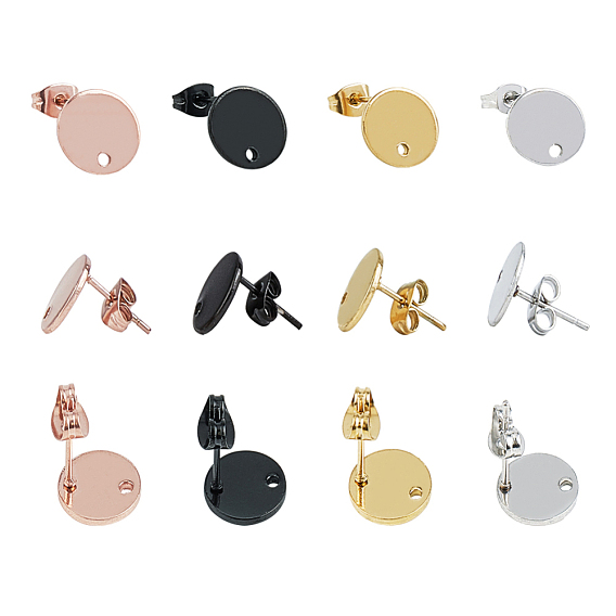304 Stainless Steel Stud Earring Findings, with Loop, Bead Container, Flat Round