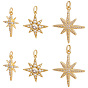 6 шт 3 стили латунные подвески из микропаве с фианитом, с прыжковых колец, звезда очарование