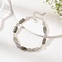 Natürliche Labradorit Perlen Armbänder, mit Messing-Perlen, Nuggets & facettierte Säule, Silberfarbe überzogen