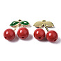 Alloy Enamel Pendants, with Opaque Acrylic, Cadmium Free & Lead Free, 3D Cherry with Green Leaf
