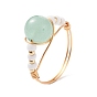 Natural Genmstone Wire Wrapped Finger Ring, Shell Pearl Braided Bead Ring for Girl Women