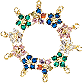 10шт латунные прозрачные подвески из кубического циркония, реальный 18 k позолоченный, цветок, с целью перехода в кольце