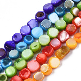 Natural Trochid Shell/Trochus Shell Beads Strands, Dyed, Flat Round