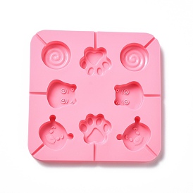 DIY Lollipop Making Food Grade Silicone Molds, Candy Molds, Paw Print, Hippo's Head, Bear's Head & Flat Round with Spiral, 8 Cavities