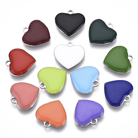 201 Stainless Steel Enamel Charms, Heart, Stainless Steel Color