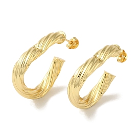 Rack Plating Twist Triangle Brass Stud Earrings, Half Hoop Earrings for Women, Cadmium Free & Lead Free, Long-Lasting Plated