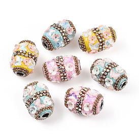 Handmade Indonesia Alloy Beads, with Resin Findings and Rhinestone, Column with Butterfly