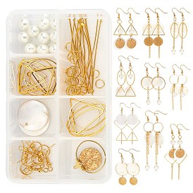 SUNNYCLUE DIY Geometry Themed Earring Making Kits, Including Natural White Shell & Stainless Steel Pendants, Glass Pearl Beads, Brass Linking Rings & Earring Hooks & Cable Chains