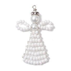 Baking Glass Pearl & Seed Beads Pendants, Angel