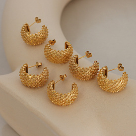 French Style C-shaped Cross Diamond Grid Earrings for Women, Summer Jewelry Gift