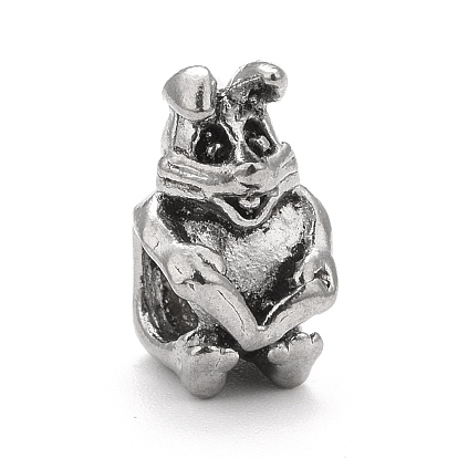 304 Stainless Steel European Beads, Large Hole Beads, Rabbit