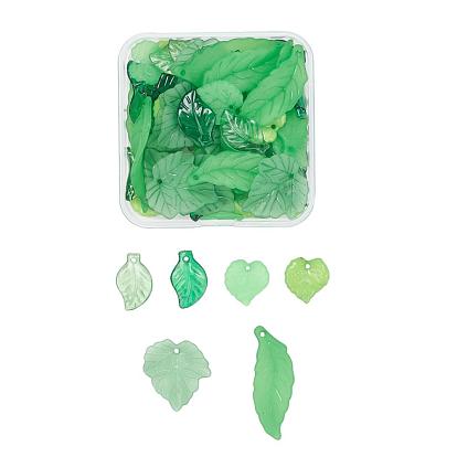 60 pcs 6 style pendentifs acryliques transparents et givrés et opaques, feuille