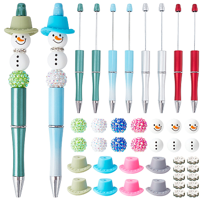 Christmas DIY Beadable Pen Making Kit, Including ABS Plastic Ball-Point Pen, Resin & Silicone Beads