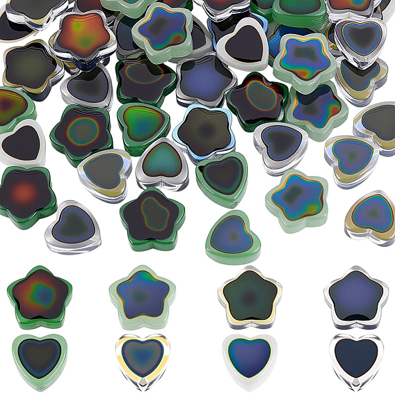 48шт. 8 двухцветные стеклянные бусины, меняющие цвет в зависимости от настроения, чувствительные к температуре бусины, меняющие цвет, Сердце и звезда