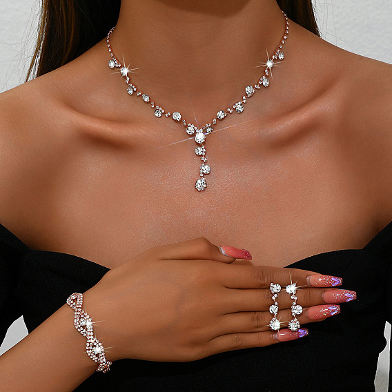 Комплекты из латунных стразов, ожерелий, сережек и браслетов для женщин