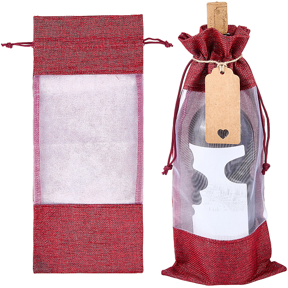 Мешочки для хранения винных бутылок из джутовой ткани, прямоугольные сумки на завязках с видимым окном