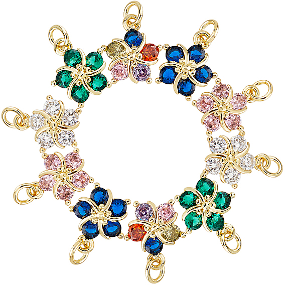 10шт латунные прозрачные подвески из кубического циркония, реальный 18 k позолоченный, цветок, с целью перехода в кольце