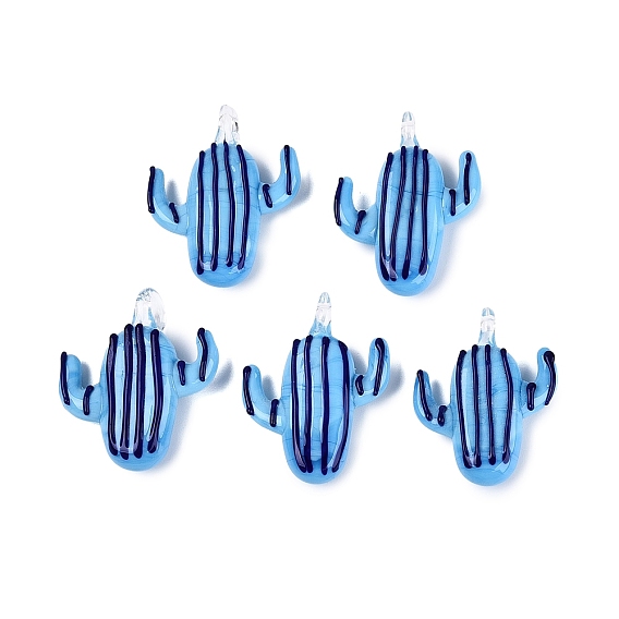 Handmade Lampwork Pendants, Striped Cactus Charms