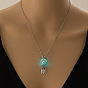Luminous Glow in the Dark Alloy Cage Pendant Necklace for Women, Web with Feather Shape