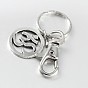 Alloy Flat Round with Mark Ohm Keychain, with Iron Ring and Alloy Swivel Lobster Claw Clasps, 88mm