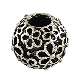 Tibetan Style Alloy European Large Hole Beads, Cadmium Free & Lead Free, Rondelle, 11x12x12mm, Hole: 4.5mm, about 230pcs/1000g