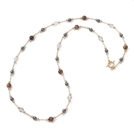 Круглые бусины из синтетического немагнитного гематита, кварца, натурального тигрового глаза и стеклянного витого стекляруса