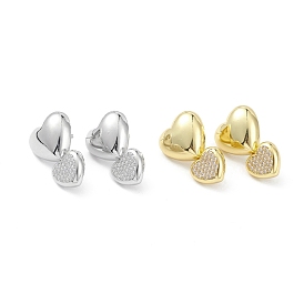 Heart Rack Plating Brass Cubic Zirconia Stud Earrings for Women, Long-Lasting Plated, Lead Free & Cadmium Free