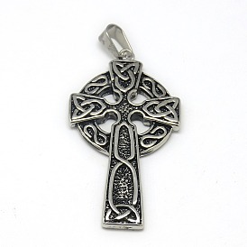 Gothic Retro 304 Stainless Steel Cross with Ring Big Pendants, 60x31x4mm, Hole: 4x8mm