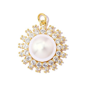 Латунные подвески с фианитами, с ABS имитации жемчуга, , ионное покрытие (ip), зеркальная полировка, реальный 18 k позолоченный