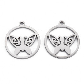 Pendentifs en acier inoxydable, anneau avec papillon