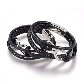 Braided Leather Cord Multi-strand Bracelets, with 304 Stainless Steel Findings and Magnetic Clasps, Infinity