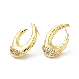 Rack Plating Brass Horn Stud Earrings with Cubic Zirconia, Lead Free & Cadmium Free