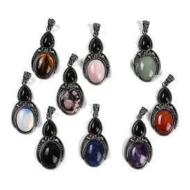 Gemstone & Natural Obsidian Pendants, Gourd Charms with Antique Silver Tone Alloy Findings, Cadmium Free & Lead Free