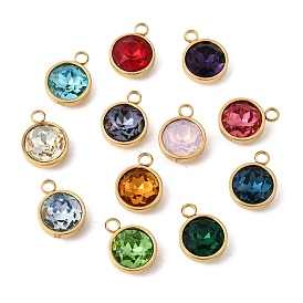 Тема камней по знаку зодиака 304 подвески из нержавеющей стали, плоский круглый шарм, с k 9 стеклом, полировка, ионное покрытие (ip), граненые