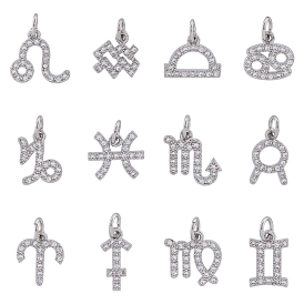 12 шт 12 стиль латунные микропаве подвески из фианита, 12 очарование созвездий, с целью перехода в кольце, платина