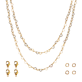 Ювелирные комплекты diy, с запаянными латунными цепочками ручной работы в форме сердца, застежками в виде когтей лобстера и открытыми прыжковыми кольцами