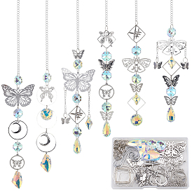 Наборы для изготовления ловца солнца в виде бабочки своими руками, включают в себя подвески-соединители из нержавеющей стали, стеклянные подвески, Латунные соединительные колечки, Кольца прыжок, железные застежки с крючками