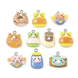 Подвески из непрозрачной смолы с изображением медведя, очарование смешанных форм, с петлей из нержавеющей стали, цвет нержавеющей стали