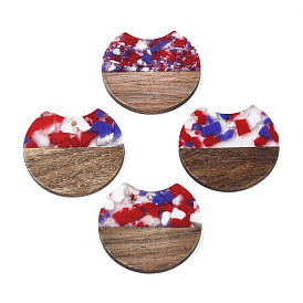 Resin & Walnut Wood Pendants, Flat Round