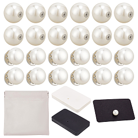 Kit portatarjetas de boda, Incluye 20piezas de tuercas de oreja de imitación de perla de resina, 20 piezas de broches redondos de imitación de perlas de ABS, 40pcs 2 colores tarjetas de presentación de papel rectangulares y 1pcs estuches cuadrados de cuero sintético
