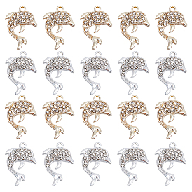40 шт. 2 цвета сплава, подвески со стразами и кристаллами, прелести дельфинов