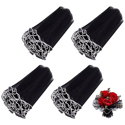 4 пакеты полиэстеровые цветочные букеты упаковочная сетка бумага, с кромкой из абс-пластика, имитирующей перламутр, бумага для упаковки букетов морщинистая волнистая сетчатая пряжа, на день Святого Валентина, свадьба, украшение на день рождения