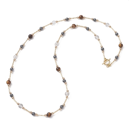 Круглые бусины из синтетического немагнитного гематита, кварца, натурального тигрового глаза и стеклянного витого стекляруса