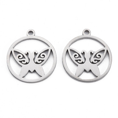 Pendentifs en acier inoxydable, anneau avec papillon