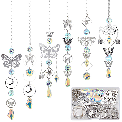 Наборы для изготовления ловца солнца в виде бабочки своими руками, включают в себя подвески-соединители из нержавеющей стали, стеклянные подвески, Латунные соединительные колечки, Кольца прыжок, железные застежки с крючками