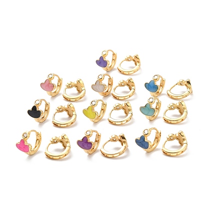 Brass Inlaid Cubic Zirconia Hoop Earrings, with Enamel, Real 18K Gold Plated, Cadmium Free & Lead Free, Cloud